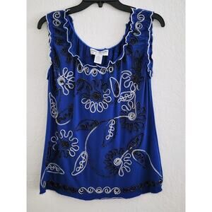 Top/Blouse-Lauren Michelle-Blue-Metallic Detail-Sleeveless-Ruffled-Size Medium